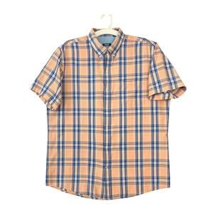 IZOD Men's Multicolor Peach/Blue/White Plaid Short-Sleeve Button-Up Shirt SZ L